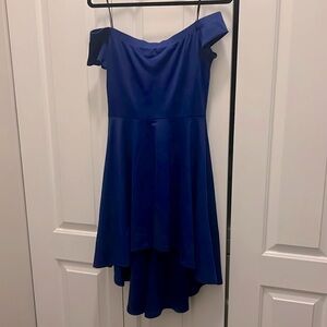 Navy blue high low off shoulder dress
